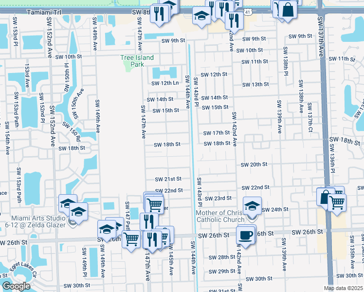 map of restaurants, bars, coffee shops, grocery stores, and more near 1788 Southwest 143rd Place in Miami