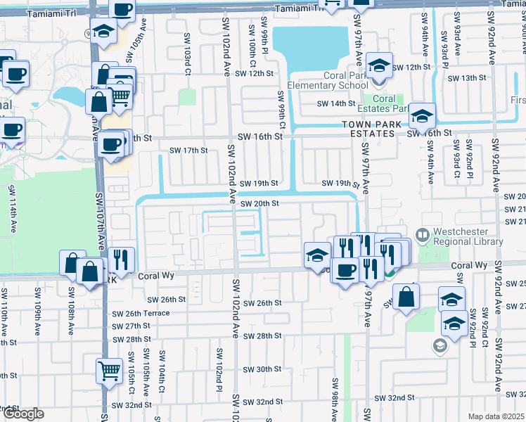map of restaurants, bars, coffee shops, grocery stores, and more near 2000 Southwest 100th Avenue in Miami