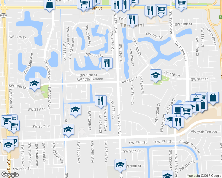 map of restaurants, bars, coffee shops, grocery stores, and more near 12750 Southwest 19th Street in Miami