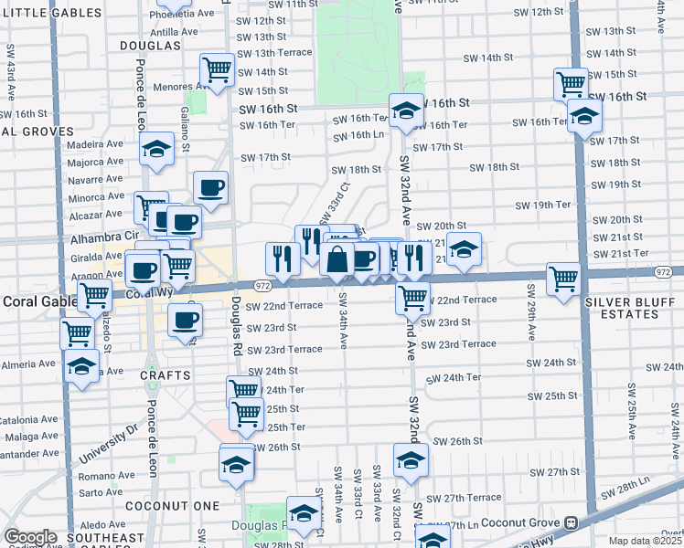 map of restaurants, bars, coffee shops, grocery stores, and more near in Miami