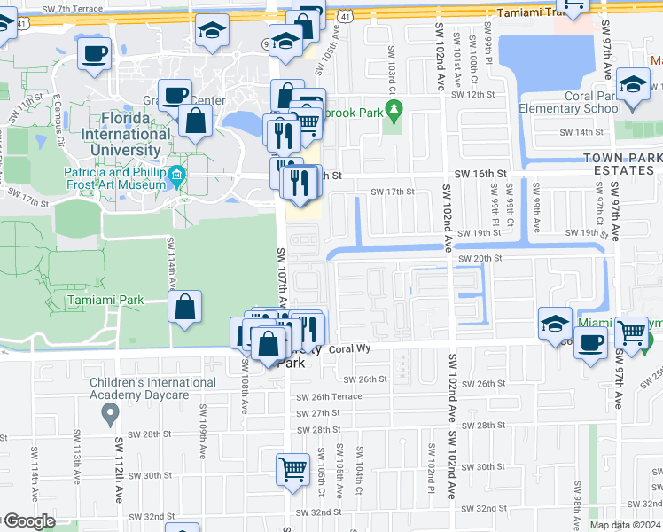 map of restaurants, bars, coffee shops, grocery stores, and more near 2000 Southwest 104th Place in Miami