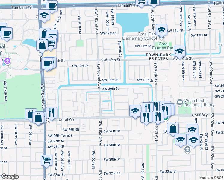 map of restaurants, bars, coffee shops, grocery stores, and more near 2000 SW 100th Ave in Miami