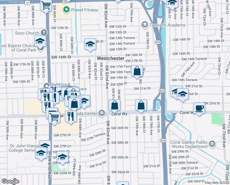 map of restaurants, bars, coffee shops, grocery stores, and more near 2100 Southwest 80th Court in Miami