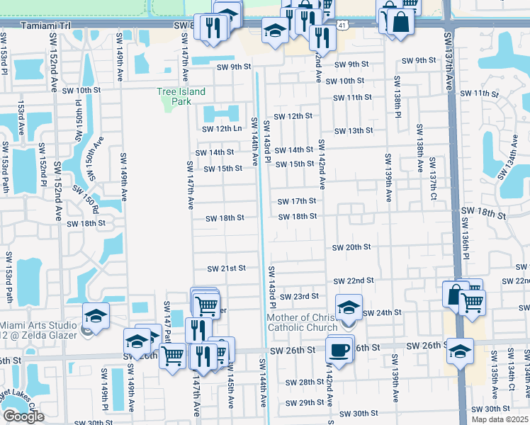 map of restaurants, bars, coffee shops, grocery stores, and more near 1788 Southwest 143rd Place in Miami