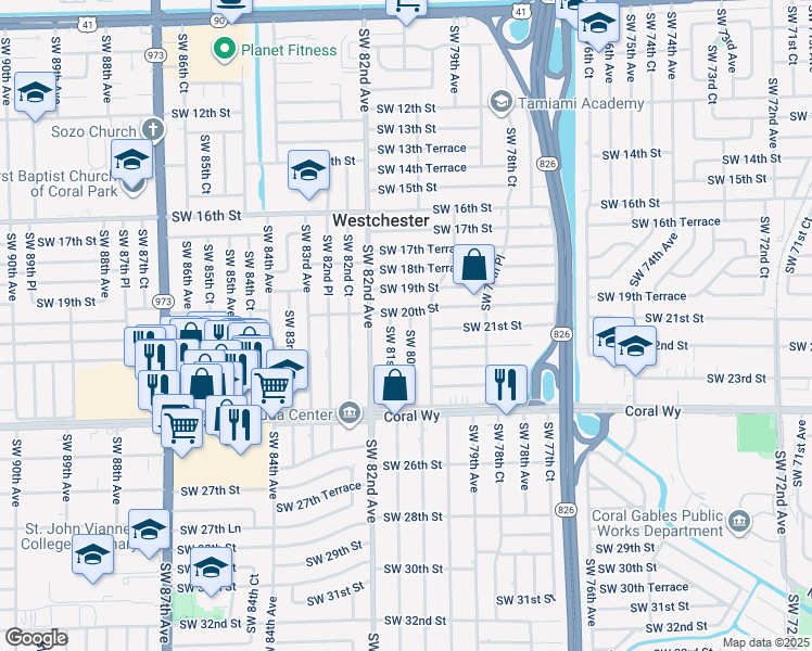 map of restaurants, bars, coffee shops, grocery stores, and more near 2100 Southwest 80th Court in Miami