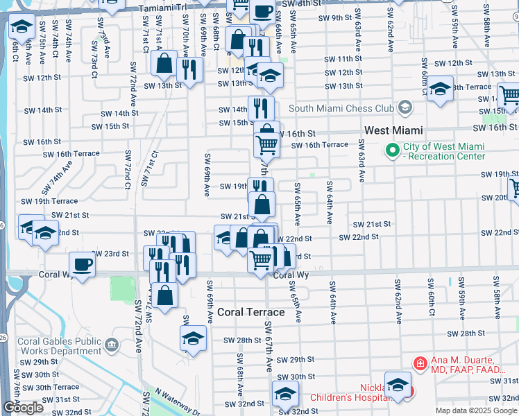 map of restaurants, bars, coffee shops, grocery stores, and more near 2000 Ludlam Road in Miami