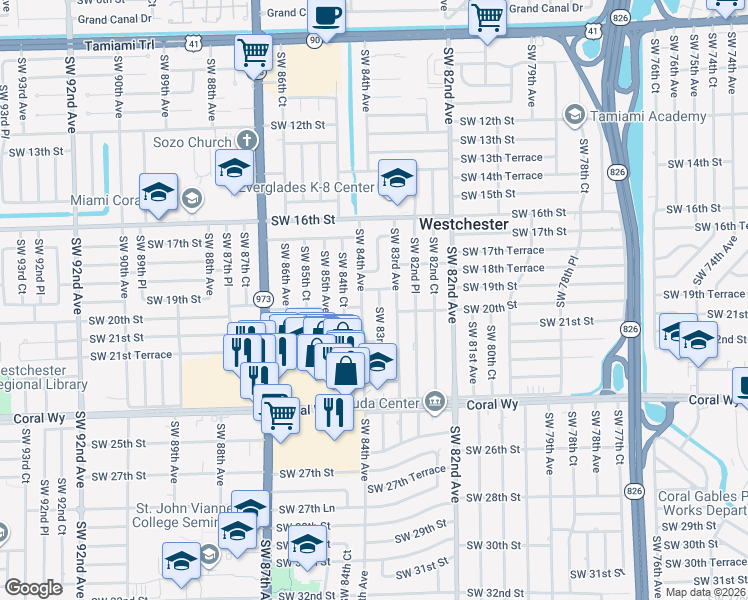 map of restaurants, bars, coffee shops, grocery stores, and more near 1920 Southwest 83rd Court in Miami