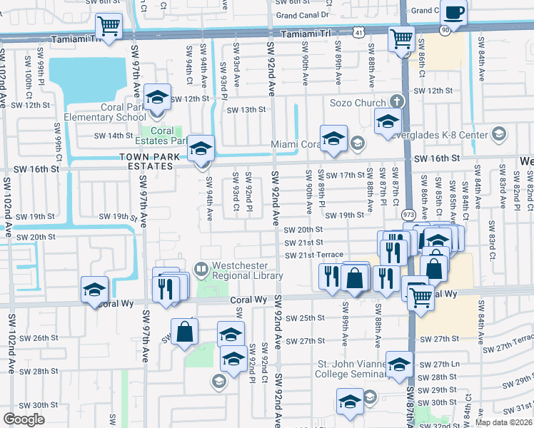 map of restaurants, bars, coffee shops, grocery stores, and more near 1831 SW 92nd Ct in Miami