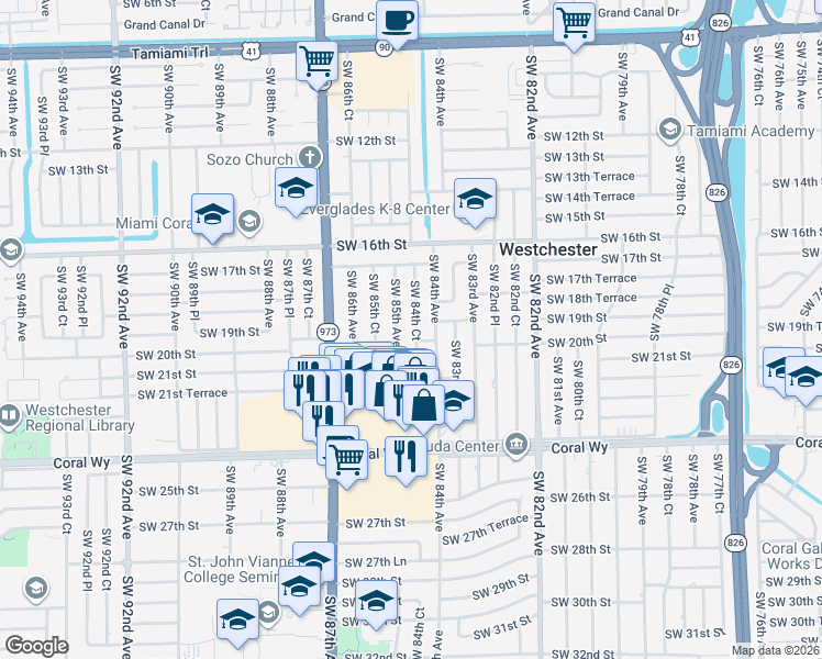 map of restaurants, bars, coffee shops, grocery stores, and more near 1912 Southwest 84th Court in Miami
