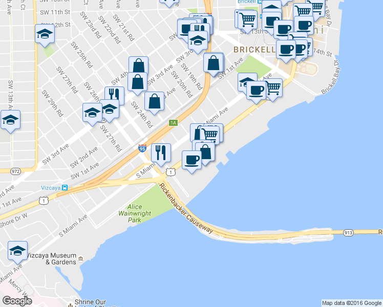 map of restaurants, bars, coffee shops, grocery stores, and more near in Miami