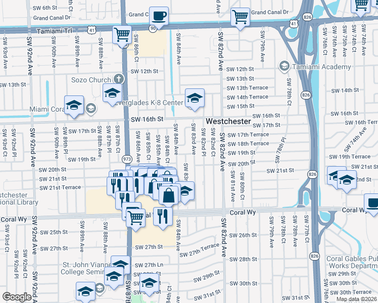 map of restaurants, bars, coffee shops, grocery stores, and more near 1920 Southwest 83rd Court in Miami