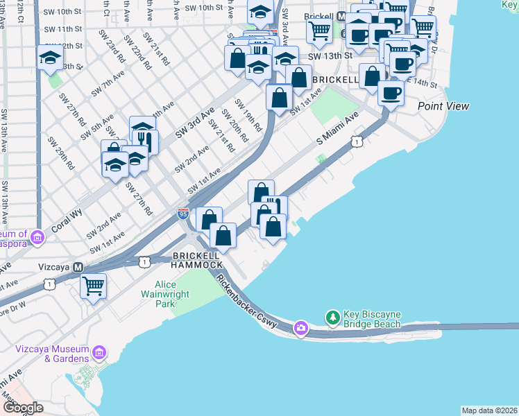 map of restaurants, bars, coffee shops, grocery stores, and more near 2135 South Miami Avenue in Miami