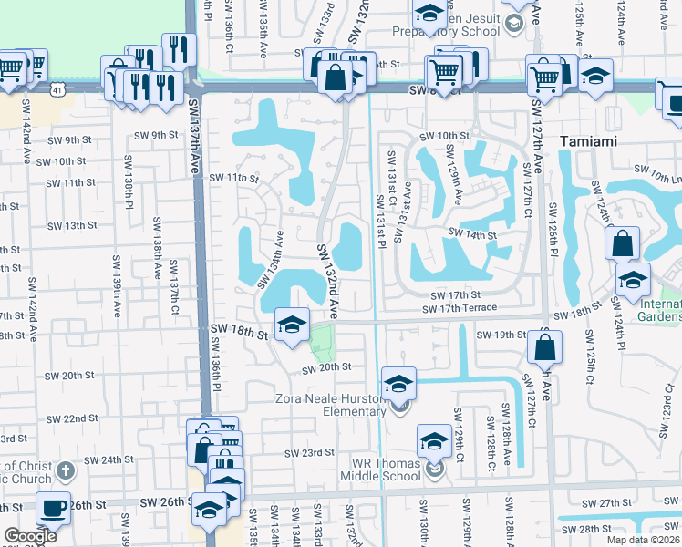 map of restaurants, bars, coffee shops, grocery stores, and more near in Tamiami