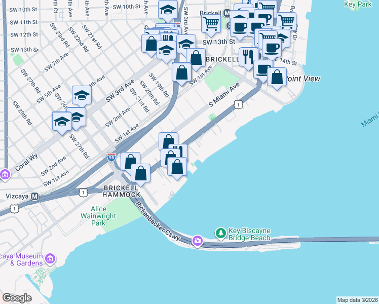 map of restaurants, bars, coffee shops, grocery stores, and more near 2025 Florida 5 in Miami