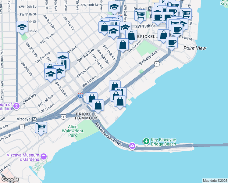 map of restaurants, bars, coffee shops, grocery stores, and more near 2135 South Miami Avenue in Miami