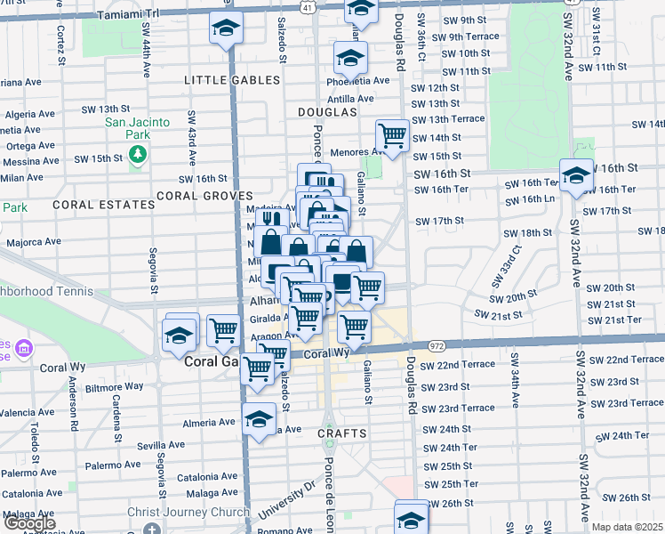 map of restaurants, bars, coffee shops, grocery stores, and more near 200 Minorca Avenue in Coral Gables