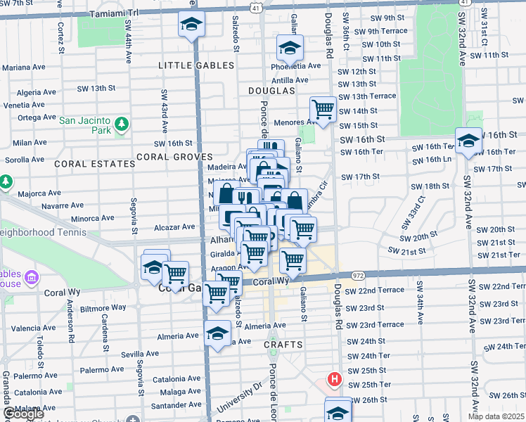 map of restaurants, bars, coffee shops, grocery stores, and more near 200 Minorca Avenue in Coral Gables