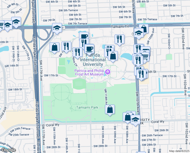 map of restaurants, bars, coffee shops, grocery stores, and more near 10975 SW 17th St in Miami