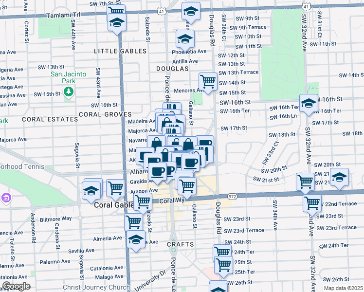 map of restaurants, bars, coffee shops, grocery stores, and more near 60 Minorca Avenue in Coral Gables