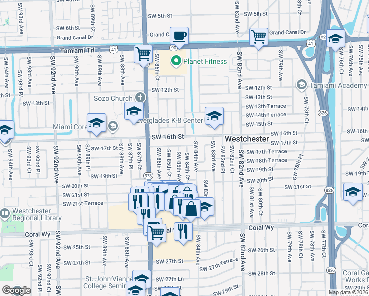 map of restaurants, bars, coffee shops, grocery stores, and more near 1722 Southwest 84th Court in Miami