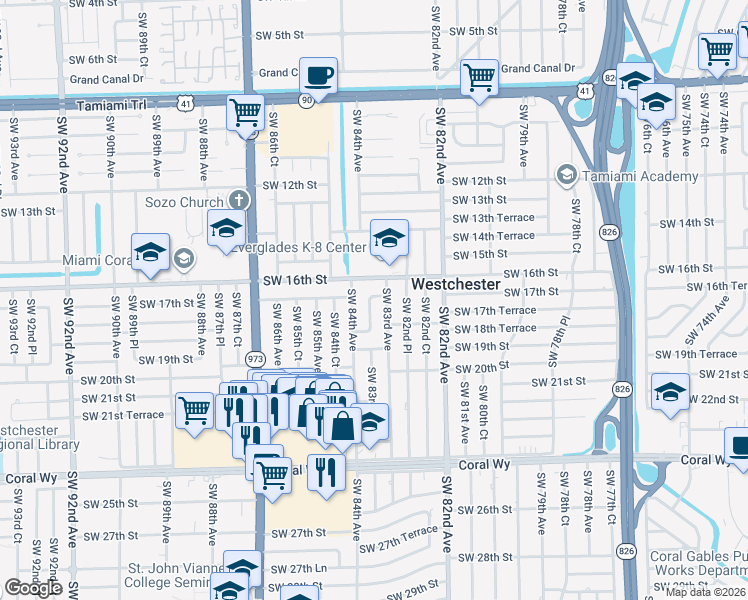map of restaurants, bars, coffee shops, grocery stores, and more near 1720 Southwest 83rd Court in Miami