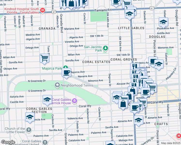 map of restaurants, bars, coffee shops, grocery stores, and more near 744 Madeira Avenue in Coral Gables