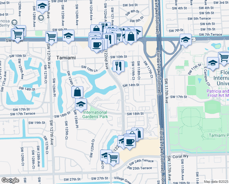 map of restaurants, bars, coffee shops, grocery stores, and more near in Tamiami