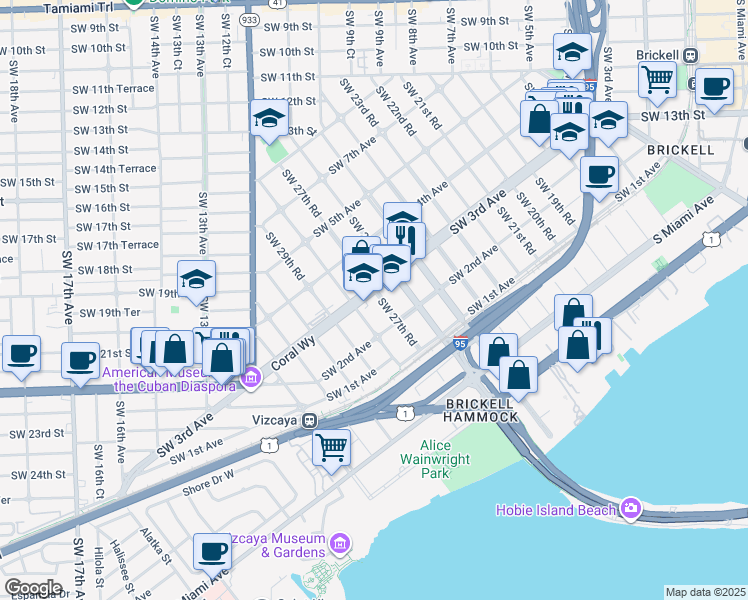 map of restaurants, bars, coffee shops, grocery stores, and more near 2700 Florida 972 in Miami
