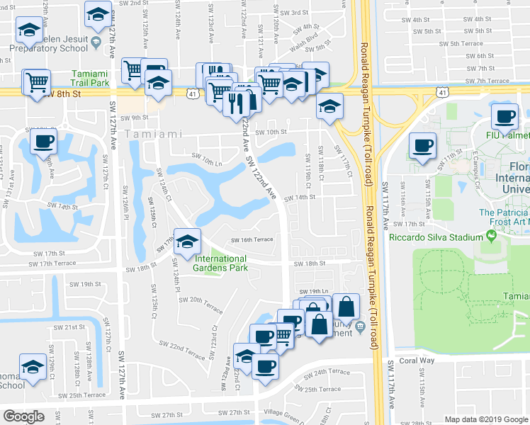 map of restaurants, bars, coffee shops, grocery stores, and more near in Tamiami