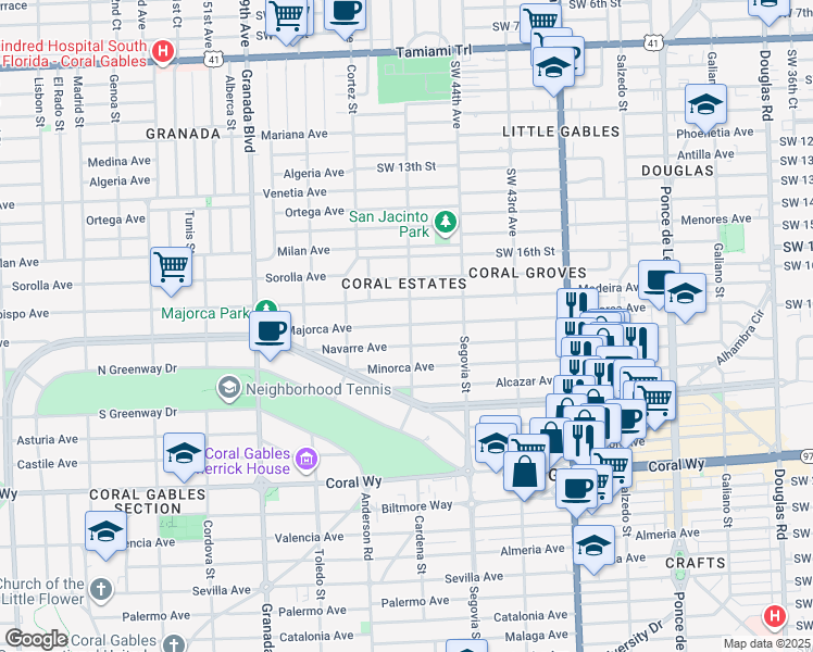 map of restaurants, bars, coffee shops, grocery stores, and more near 704 Madeira Avenue in Coral Gables
