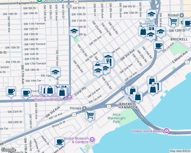 map of restaurants, bars, coffee shops, grocery stores, and more near 2700 Florida 972 in Miami