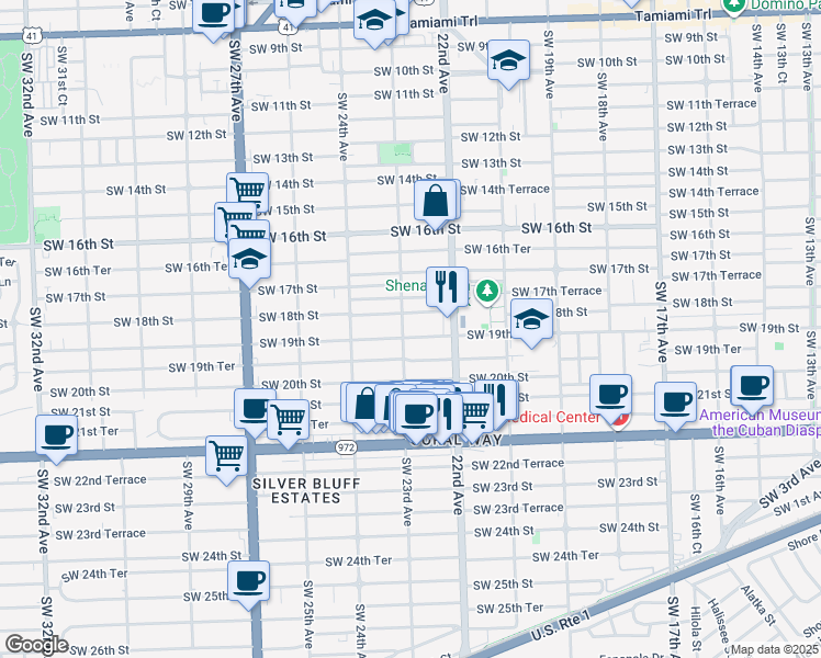 map of restaurants, bars, coffee shops, grocery stores, and more near 2284 Southwest 18th Street in Miami