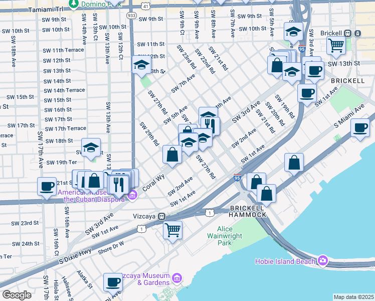 map of restaurants, bars, coffee shops, grocery stores, and more near 2700 Florida 972 in Miami