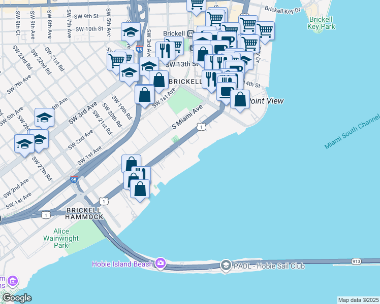 map of restaurants, bars, coffee shops, grocery stores, and more near in Miami