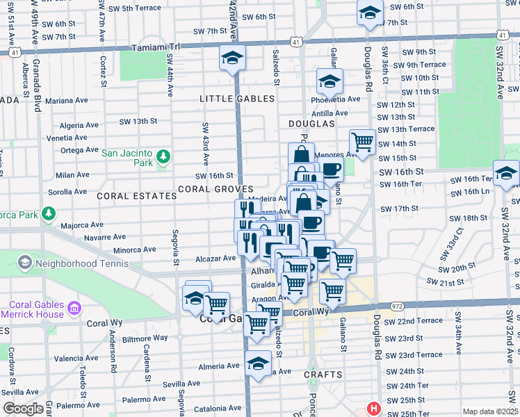 map of restaurants, bars, coffee shops, grocery stores, and more near 328 Majorca Avenue in Coral Gables