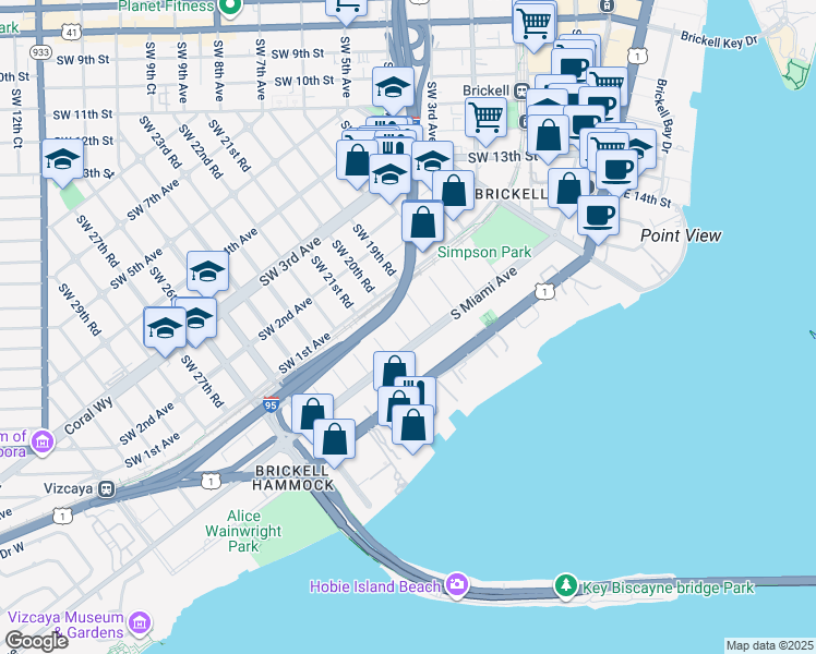 map of restaurants, bars, coffee shops, grocery stores, and more near 26 Southwest 20th Road in Miami