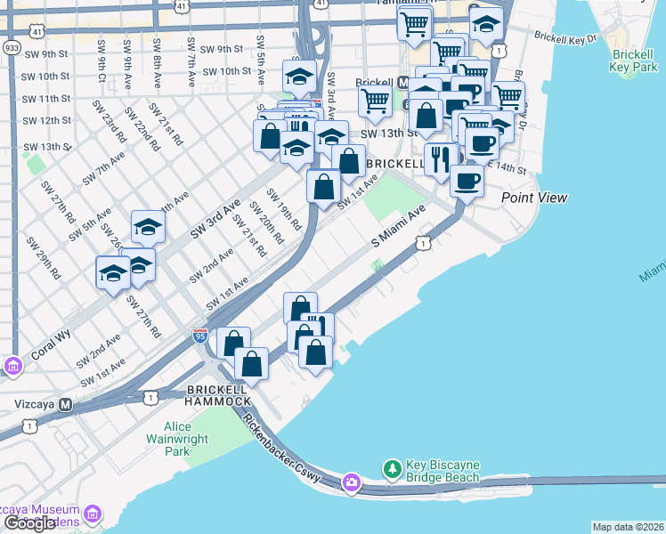map of restaurants, bars, coffee shops, grocery stores, and more near 1915 South Miami Avenue in Miami