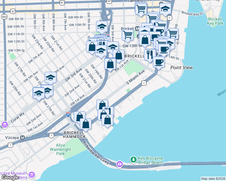 map of restaurants, bars, coffee shops, grocery stores, and more near 1915 South Miami Avenue in Miami