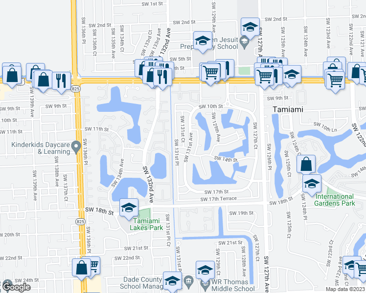 map of restaurants, bars, coffee shops, grocery stores, and more near 6876 Southwest 131st Court in Miami