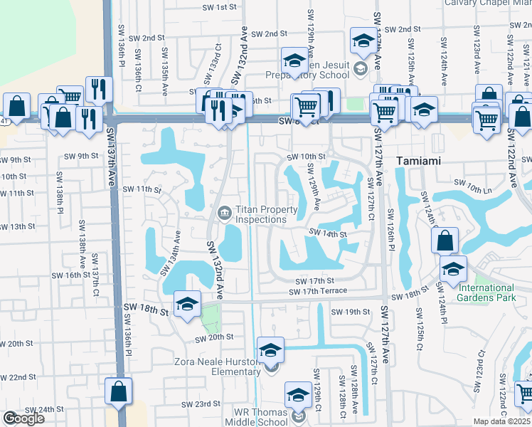map of restaurants, bars, coffee shops, grocery stores, and more near 6200 Southwest 131st Court in Miami