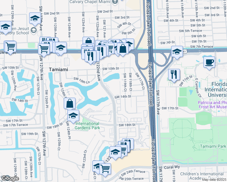 map of restaurants, bars, coffee shops, grocery stores, and more near 1101 Southwest 122nd Avenue in Miami