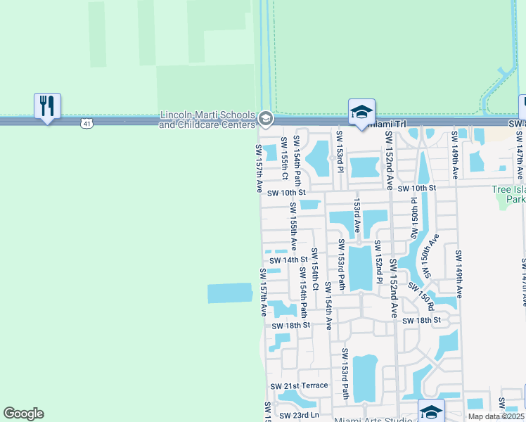 map of restaurants, bars, coffee shops, grocery stores, and more near 15668 Southwest 10th Street in Miami