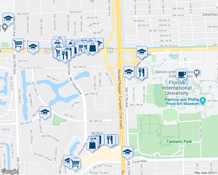 map of restaurants, bars, coffee shops, grocery stores, and more near 1202 Southwest 117th Court in Miami