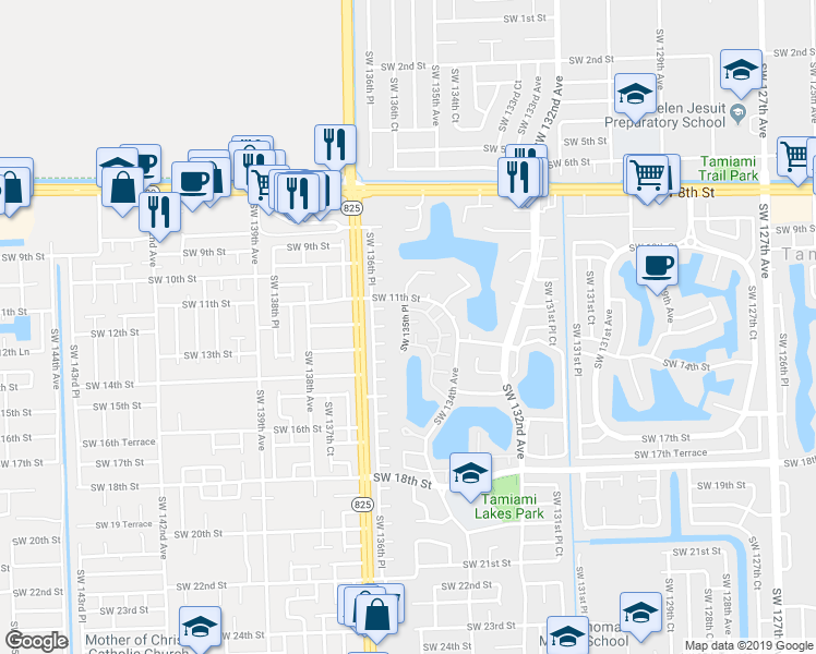 map of restaurants, bars, coffee shops, grocery stores, and more near 1138 Southwest 135th Place in Miami