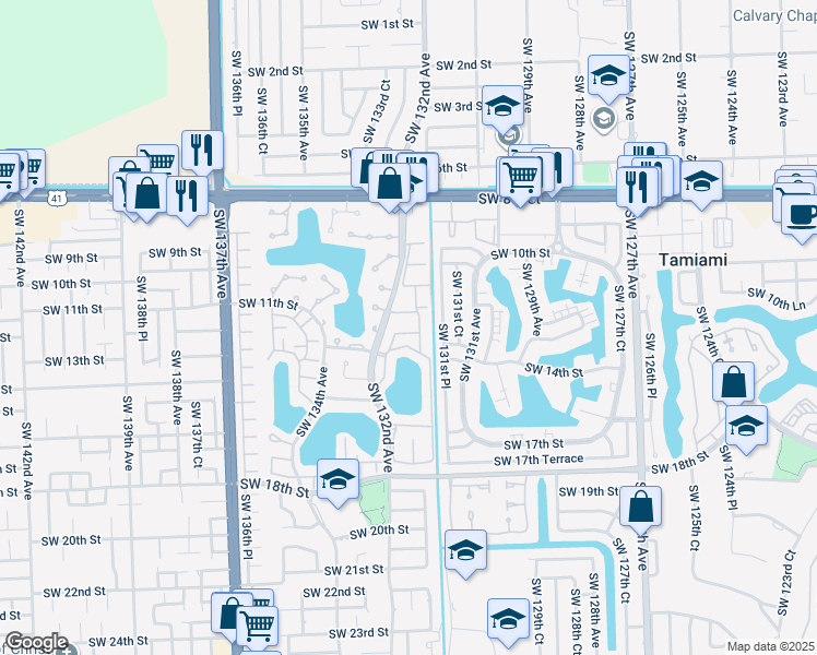 map of restaurants, bars, coffee shops, grocery stores, and more near 1099 Southwest 131st Place Court in Miami