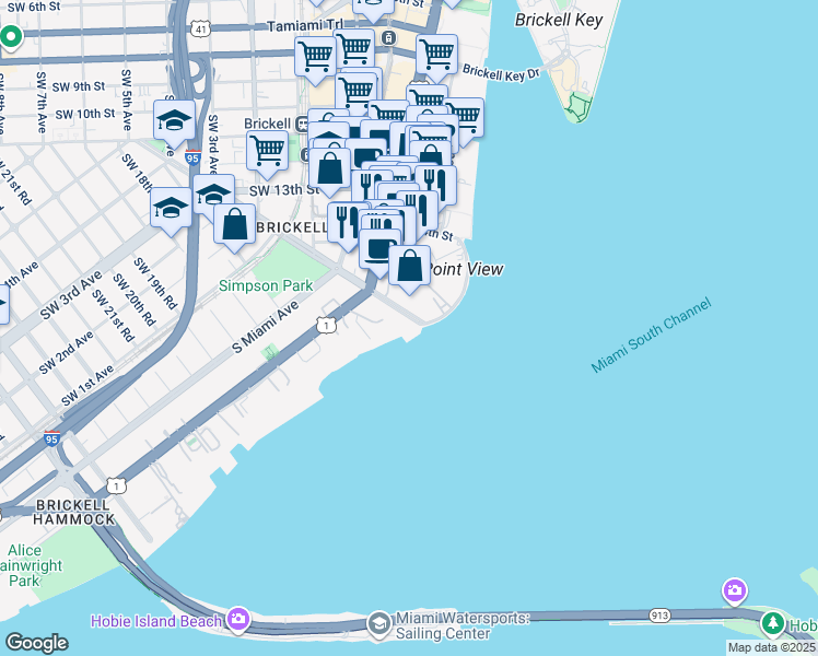 map of restaurants, bars, coffee shops, grocery stores, and more near in Miami