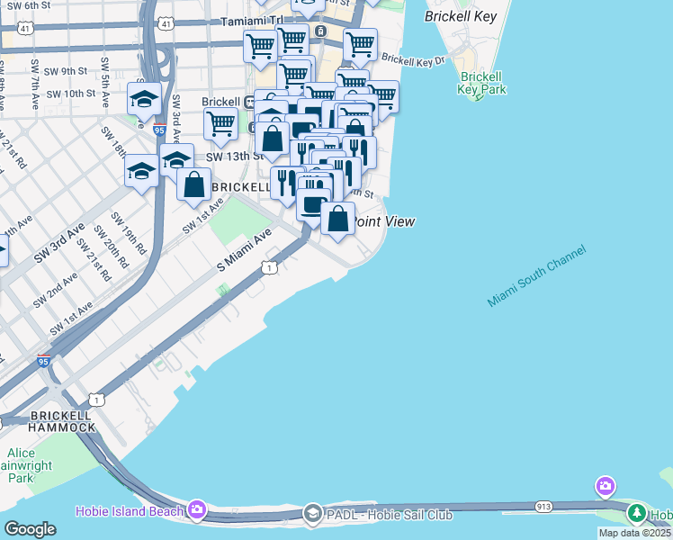 map of restaurants, bars, coffee shops, grocery stores, and more near in Miami