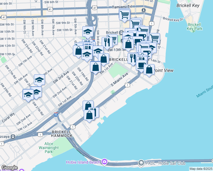 map of restaurants, bars, coffee shops, grocery stores, and more near 1804 South Miami Avenue in Miami