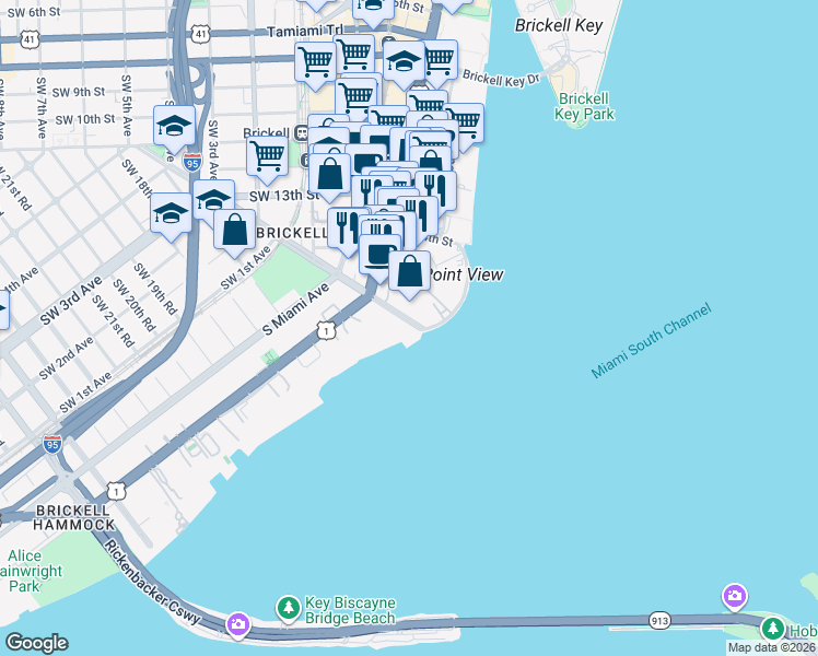 map of restaurants, bars, coffee shops, grocery stores, and more near in Miami
