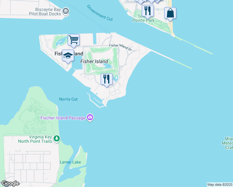 map of restaurants, bars, coffee shops, grocery stores, and more near 15122 Fisher Island Drive in Miami Beach
